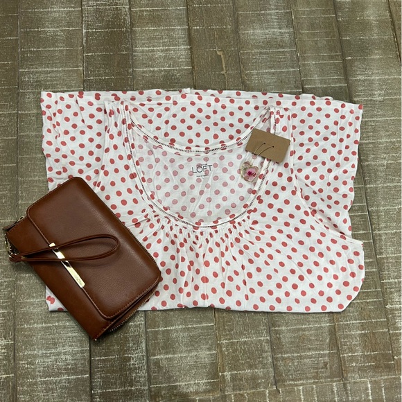 LOFT Tops - LOFT Polka Dot Top, white and pink Large